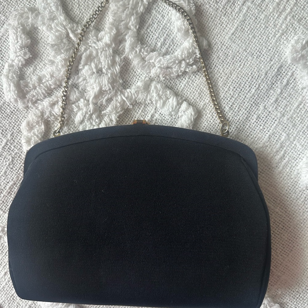 Vintage black evening bag with gold clasp circa 1940s
